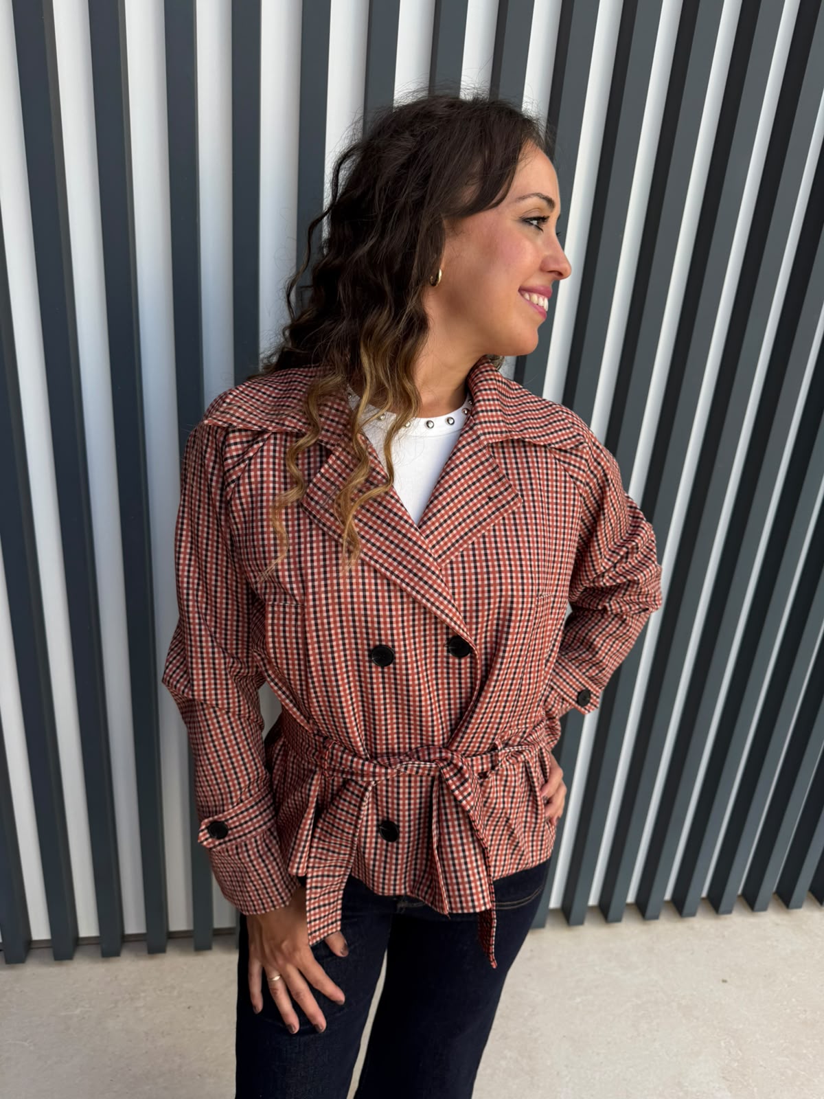 Chaqueta cuadros doble boton
